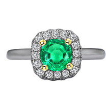Fine Emerald Round Brilliant Colored Stone Ring in 14 Karat Two Tone Gold – main view
