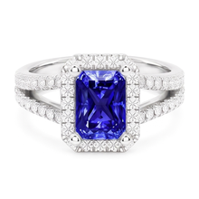 Women's Halo Sapphire Radiant Cut Wedding Ring 4 Carats V Split Shank