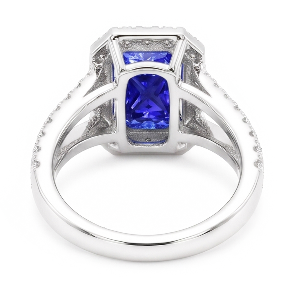 Women's Halo Sapphire Radiant Cut Wedding Ring 4 Carats V Split Shank