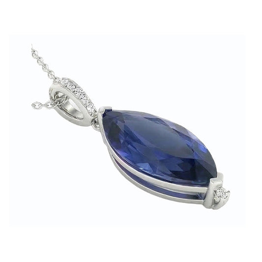 Women’s Marquise Dark Blue Sapphire & IGI CERTIFIED Diamond Pendant 4.75 Carats