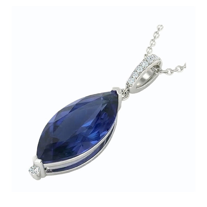 Gemstone Pendant 14 Karat White Gold with Cornflower Blue Sapphire – angle view