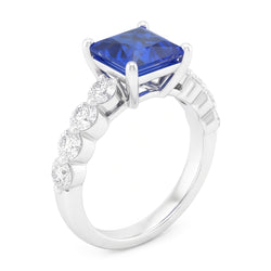 Women's Natural Earth Mined Diamond Anniversary Ring Radiant Deep Blue Sapphire 2 Carats