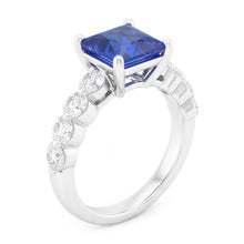Women's Natural Earth Mined Diamond Anniversary Ring Radiant Deep Blue Sapphire 2 Carats