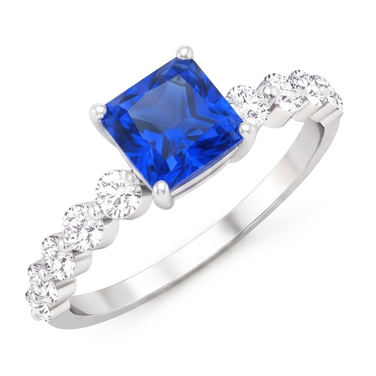 Women's Natural Earth Mined Diamond Anniversary Ring Radiant Deep Blue Sapphire 2 Carats