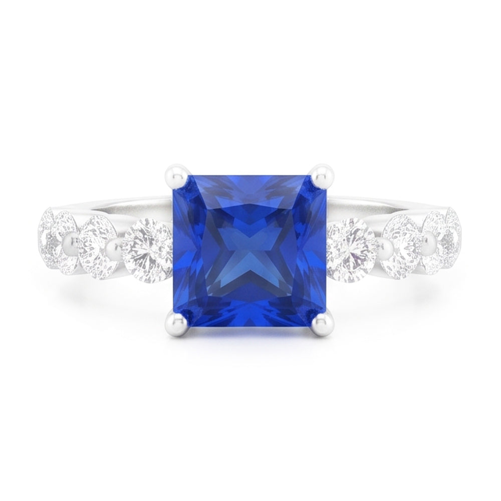 Women's Natural Earth Mined Diamond Anniversary Ring Radiant Deep Blue Sapphire 2 Carats
