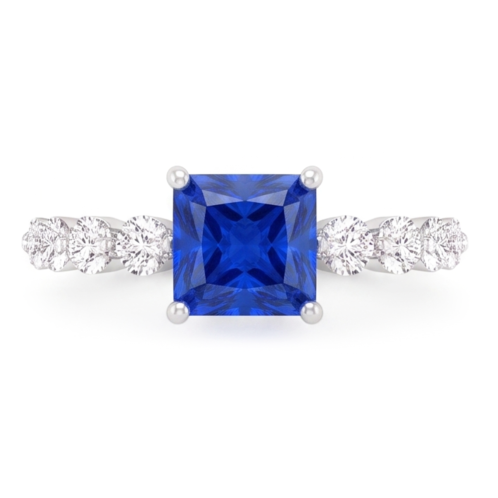 Women's Natural Earth Mined Diamond Anniversary Ring Radiant Deep Blue Sapphire 2 Carats
