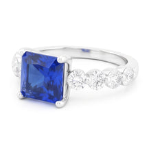Women's Natural Earth Mined Diamond Anniversary Ring Radiant Deep Blue Sapphire 2 Carats