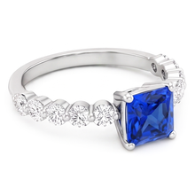 Women's Natural Earth Mined Diamond Anniversary Ring Radiant Deep Blue Sapphire 2 Carats
