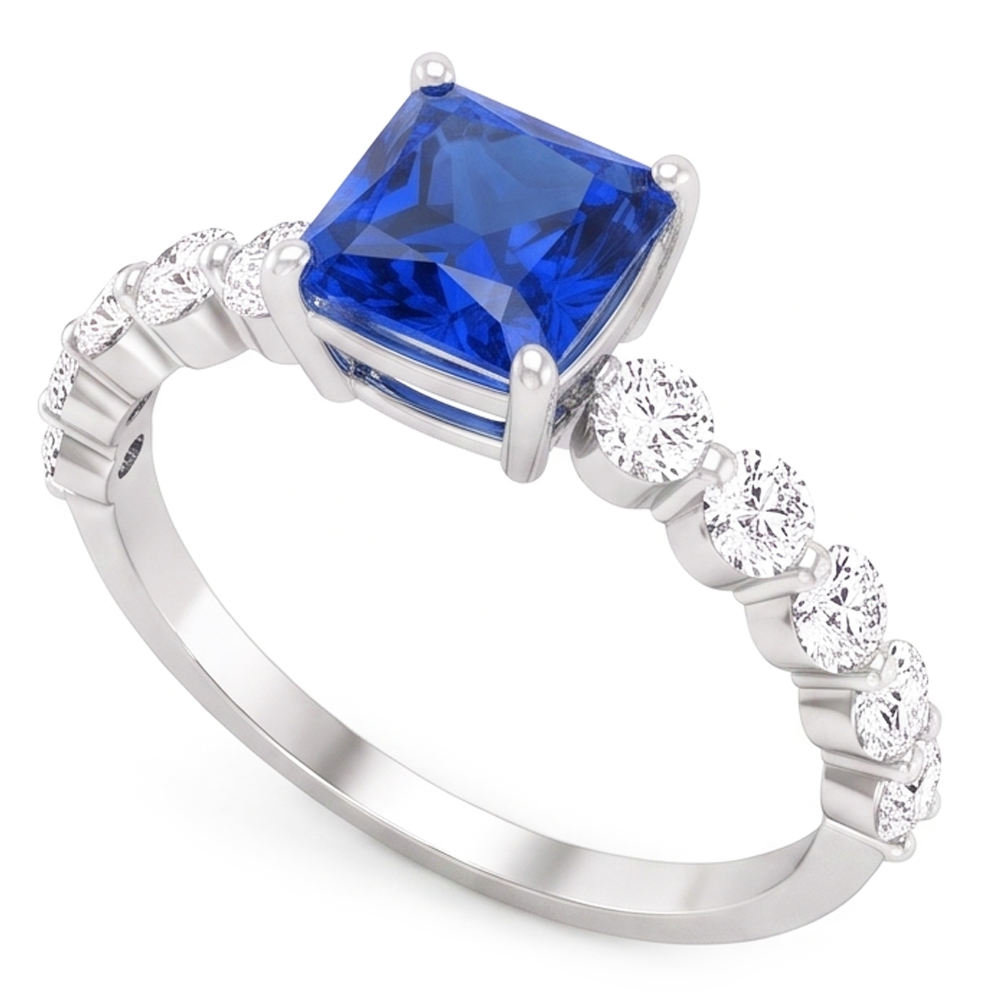 Women's Natural Earth Mined Diamond Anniversary Ring Radiant Deep Blue Sapphire 2 Carats