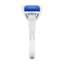 Women's Natural Earth Mined Diamond Anniversary Ring Radiant Deep Blue Sapphire 2 Carats