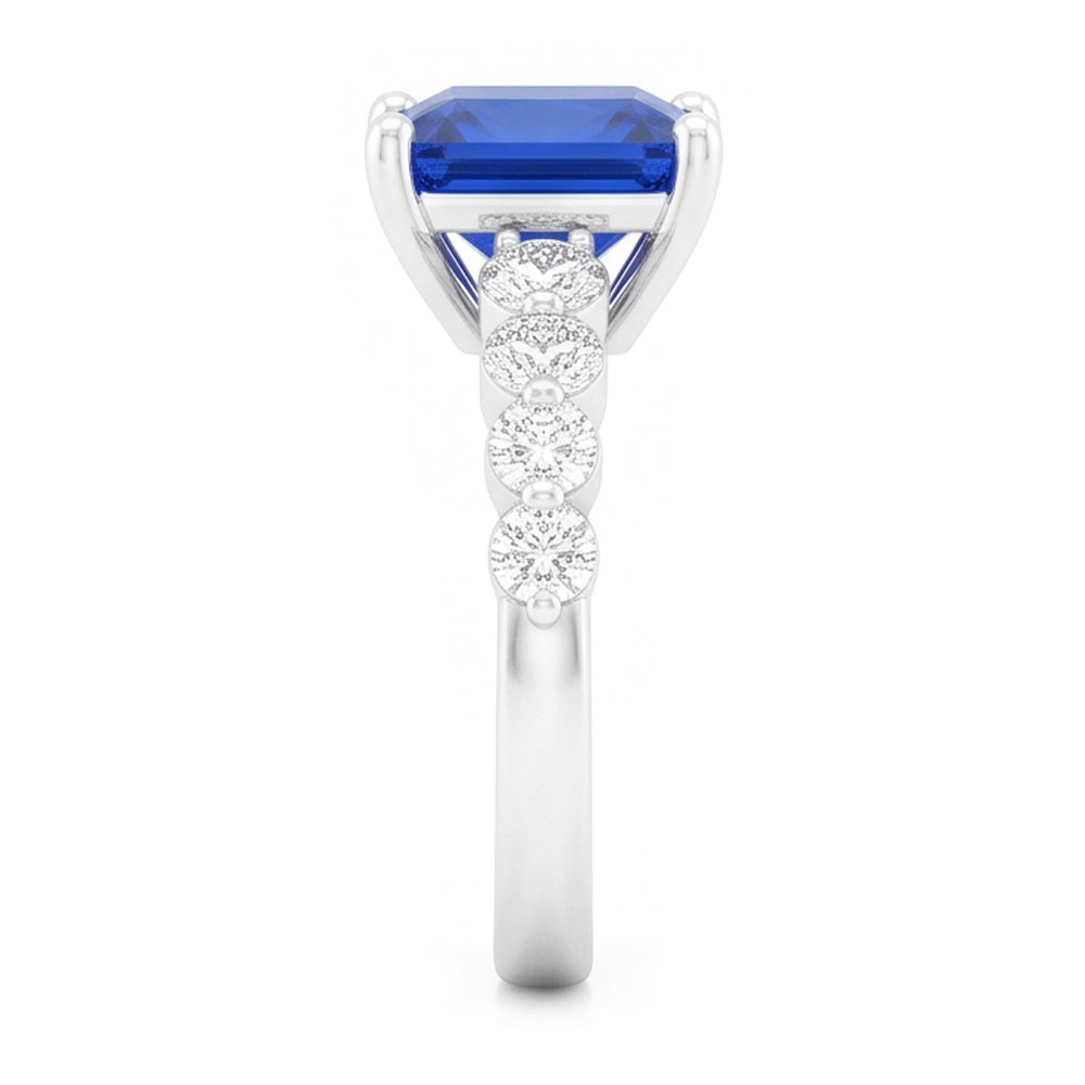 Women's Natural Earth Mined Diamond Anniversary Ring Radiant Deep Blue Sapphire 2 Carats