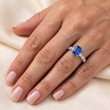 Women's Natural Earth Mined Diamond Anniversary Ring Radiant Deep Blue Sapphire 2 Carats