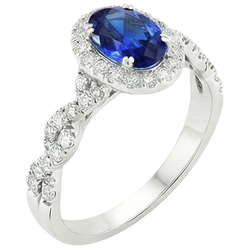 Women's Natural Earth Mined Diamond Halo Ring White Gold 4.50 Carats Blue Sapphire Jewellery