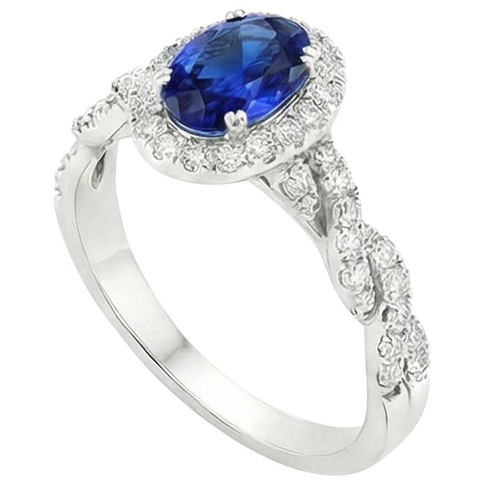 Women's Natural Earth Mined Diamond Halo Ring White Gold 4.50 Carats Blue Sapphire Jewellery
