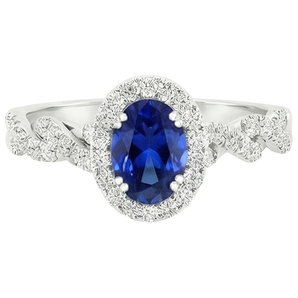 Women's Natural Earth Mined Diamond Halo Ring White Gold 4.50 Carats Blue Sapphire Jewellery