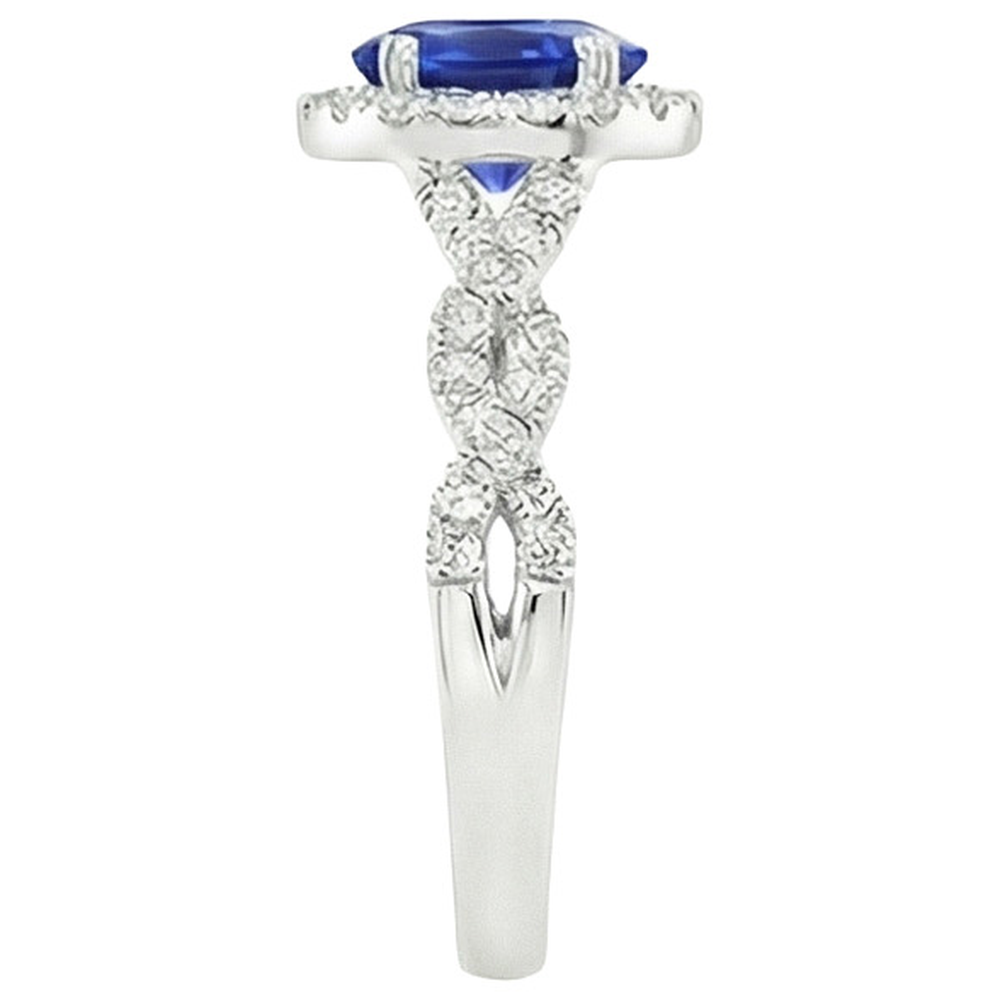 Women's Natural Earth Mined Diamond Halo Ring White Gold 4.50 Carats Blue Sapphire Jewellery