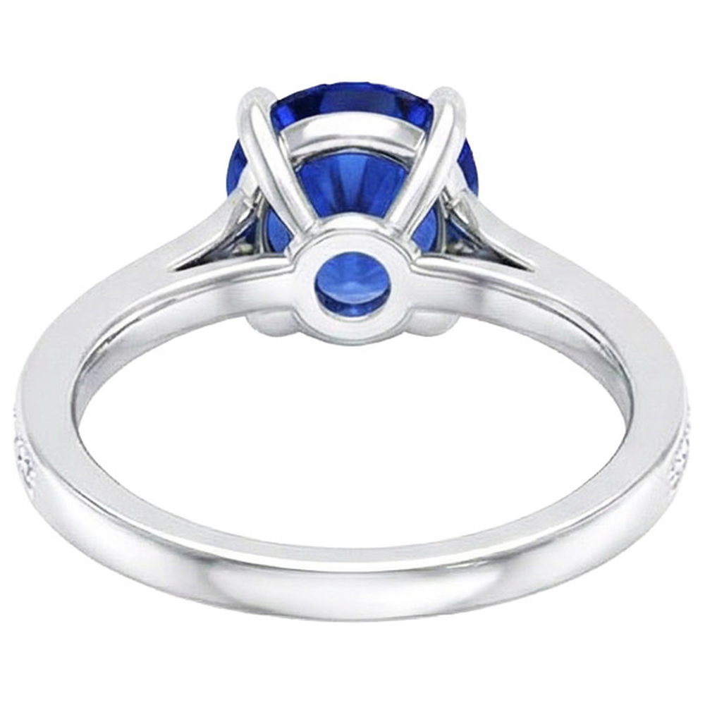 Women's Natural Earth Mined Diamond Jewellery Blue Sapphire Ring White Gold 14K 4.50 Carats