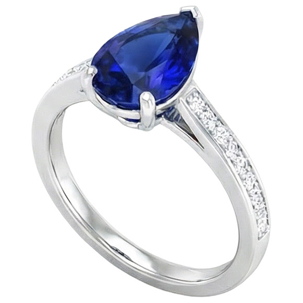 Women's Natural Earth Mined Diamond Jewellery Blue Sapphire Ring White Gold 14K 4.50 Carats