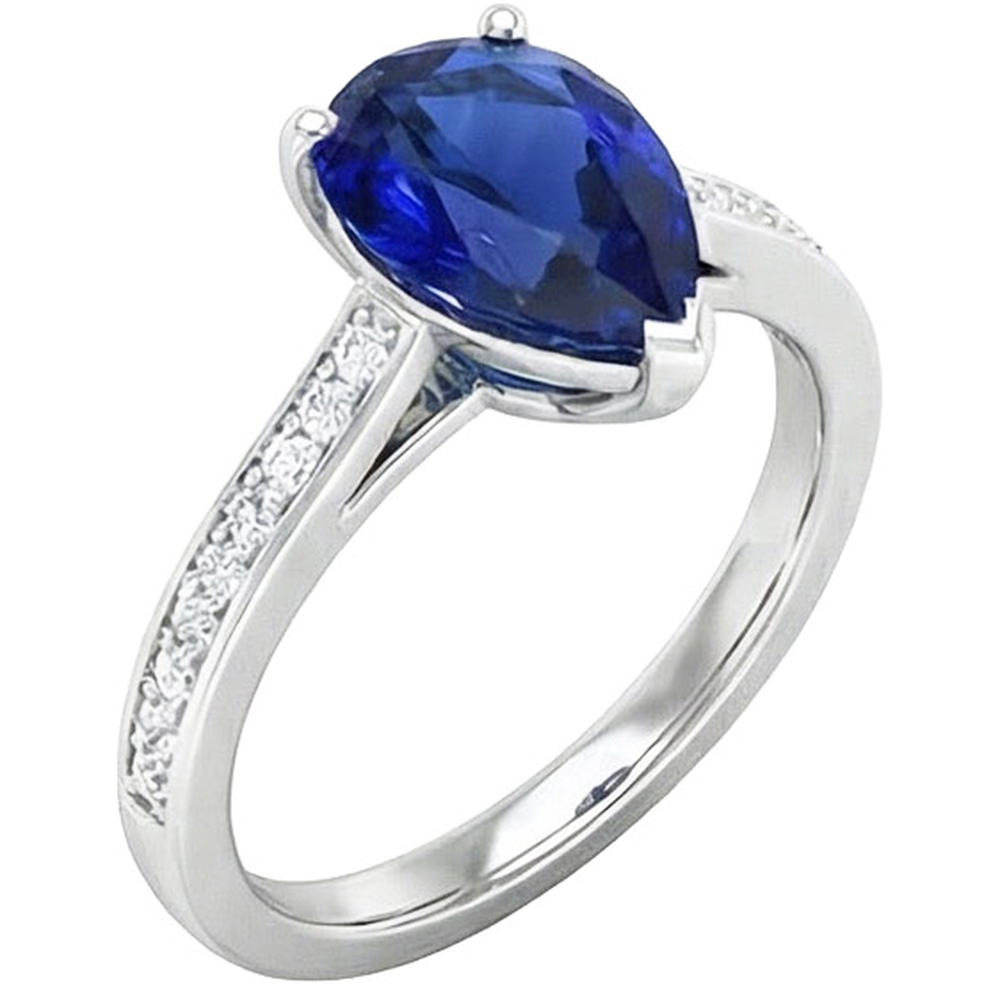 Women's Natural Earth Mined Diamond Jewellery Blue Sapphire Ring White Gold 14K 4.50 Carats