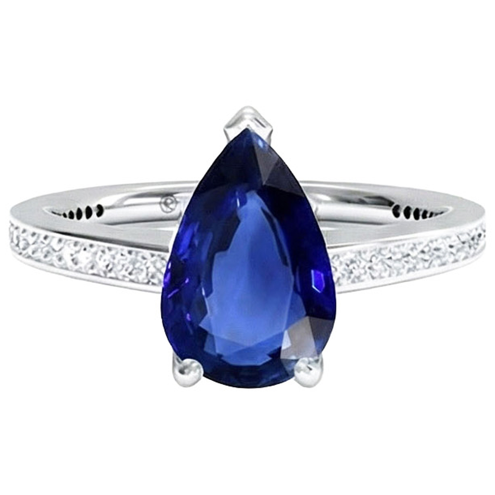 Women's Natural Earth Mined Diamond Jewellery Blue Sapphire Ring White Gold 14K 4.50 Carats