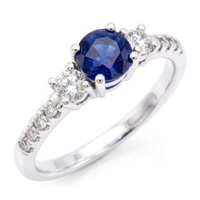 Women's Natural Earth Mined Diamond Ring 1.50 Carats 3 Stone Style Blue Sapphire Round Cut