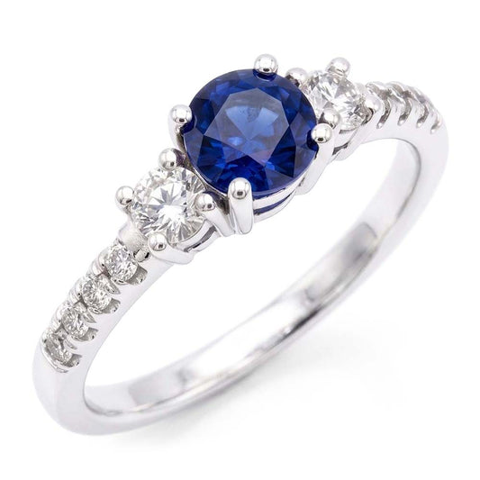 Women's Natural Earth Mined Diamond Ring 1.50 Carats 3 Stone Style Blue Sapphire Round Cut