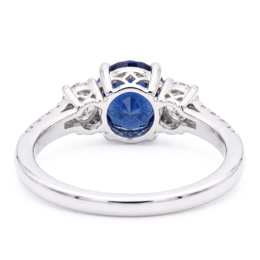 Women's Natural Earth Mined Diamond Ring 1.50 Carats 3 Stone Style Blue Sapphire Round Cut