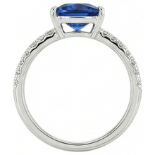 Women's Natural Earth Mined Diamond Ring 2 Carats Blue Sapphire Trillion Cut White Gold