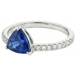 Women's Natural Earth Mined Diamond Ring 2 Carats Blue Sapphire Trillion Cut White Gold