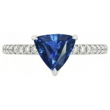 Women's Natural Earth Mined Diamond Ring 2 Carats Blue Sapphire Trillion Cut White Gold