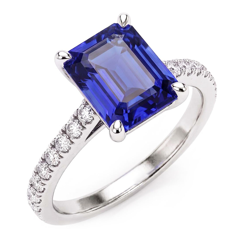 Women's Natural Earth Mined Diamond Ring Emerald Sapphire White Gold 3 Carats Pave Set 14K