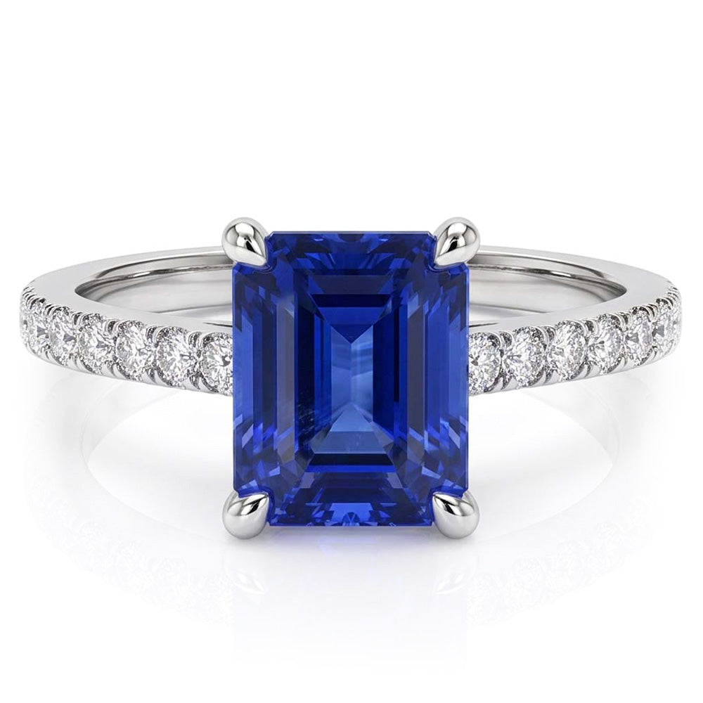 Women's Natural Earth Mined Diamond Ring Emerald Sapphire White Gold 3 Carats Pave Set 14K