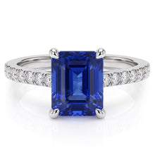 Women's Natural Earth Mined Diamond Ring Emerald Sapphire White Gold 3 Carats Pave Set 14K