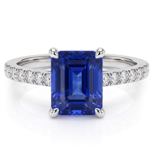 Women's Natural Earth Mined Diamond Ring Emerald Sapphire White Gold 3 Carats Pave Set 14K