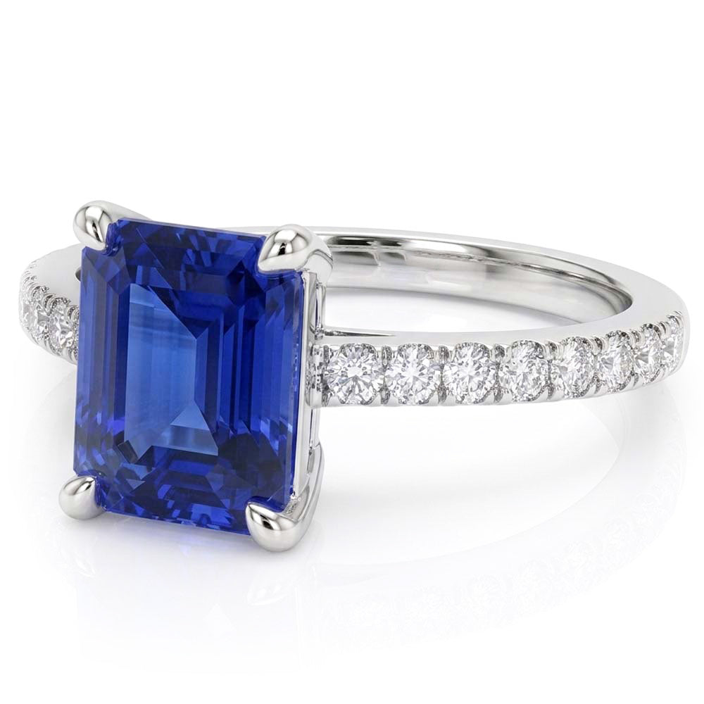 Women's Natural Earth Mined Diamond Ring Emerald Sapphire White Gold 3 Carats Pave Set 14K