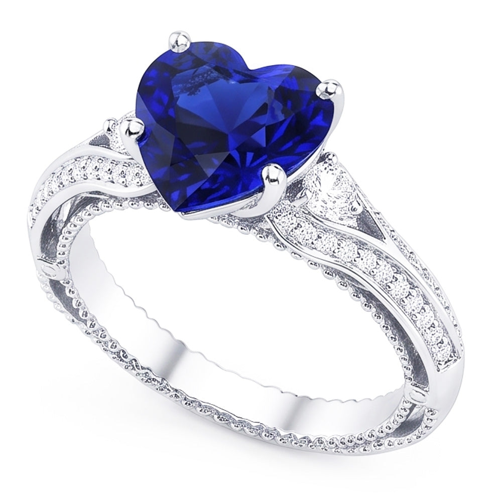 Women's Natural Earth Mined Diamond Ring Heart Shaped Sapphire 4.50 Carats Vintage Style
