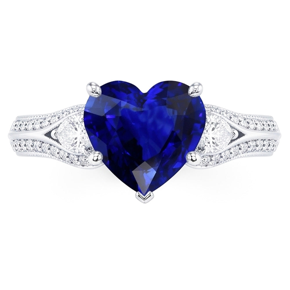 Women's Natural Earth Mined Diamond Ring Heart Shaped Sapphire 4.50 Carats Vintage Style