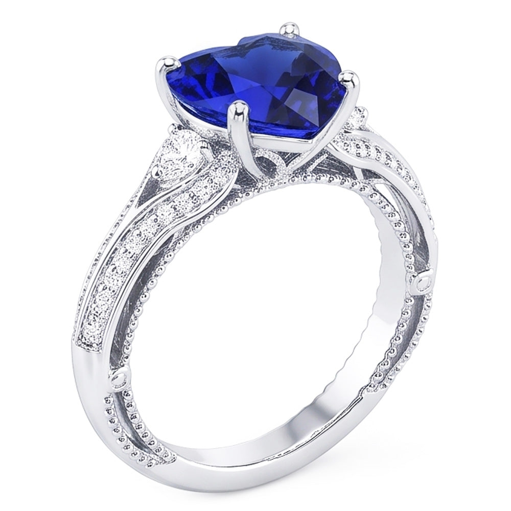 Women's Natural Earth Mined Diamond Ring Heart Shaped Sapphire 4.50 Carats Vintage Style