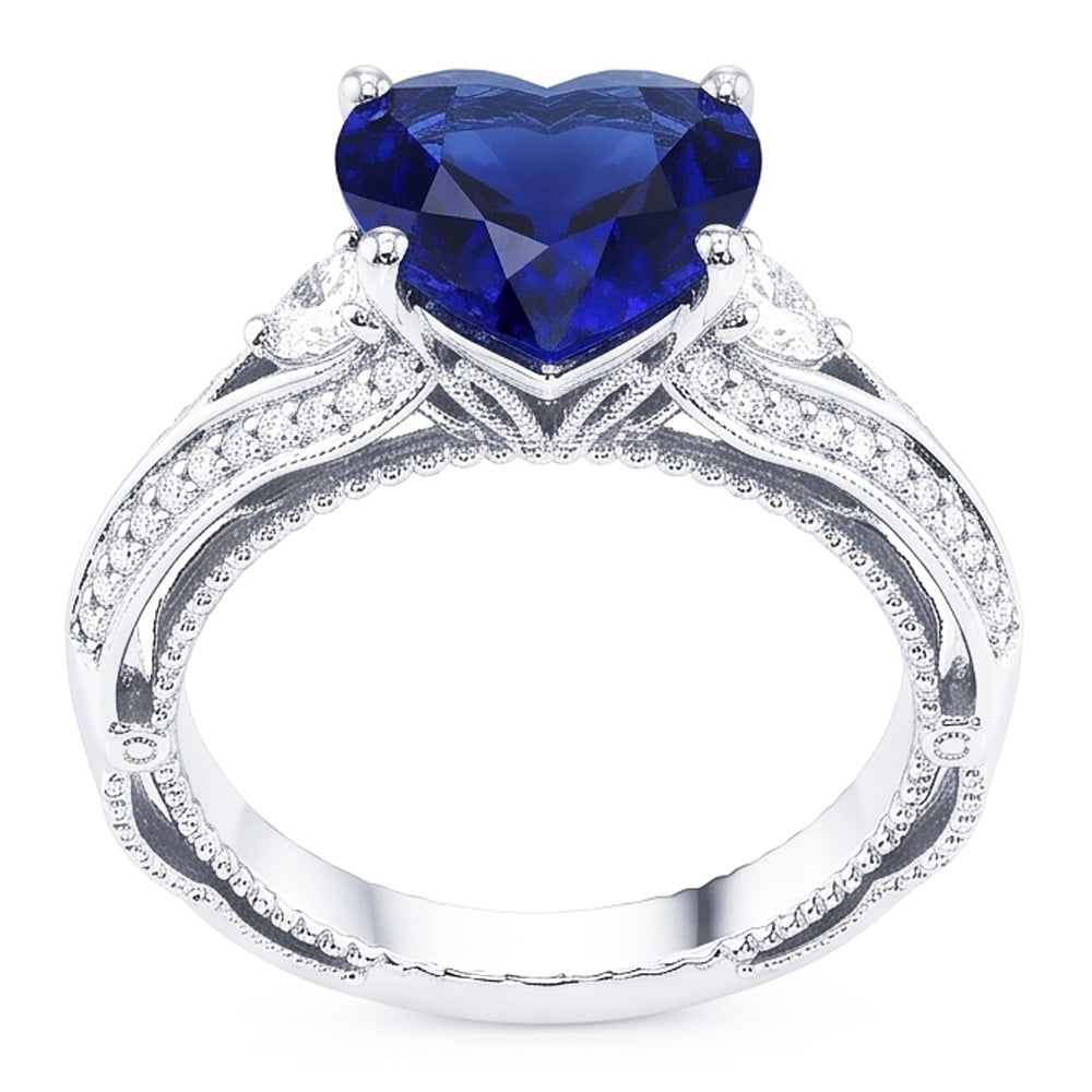 Women's Natural Earth Mined Diamond Ring Heart Shaped Sapphire 4.50 Carats Vintage Style