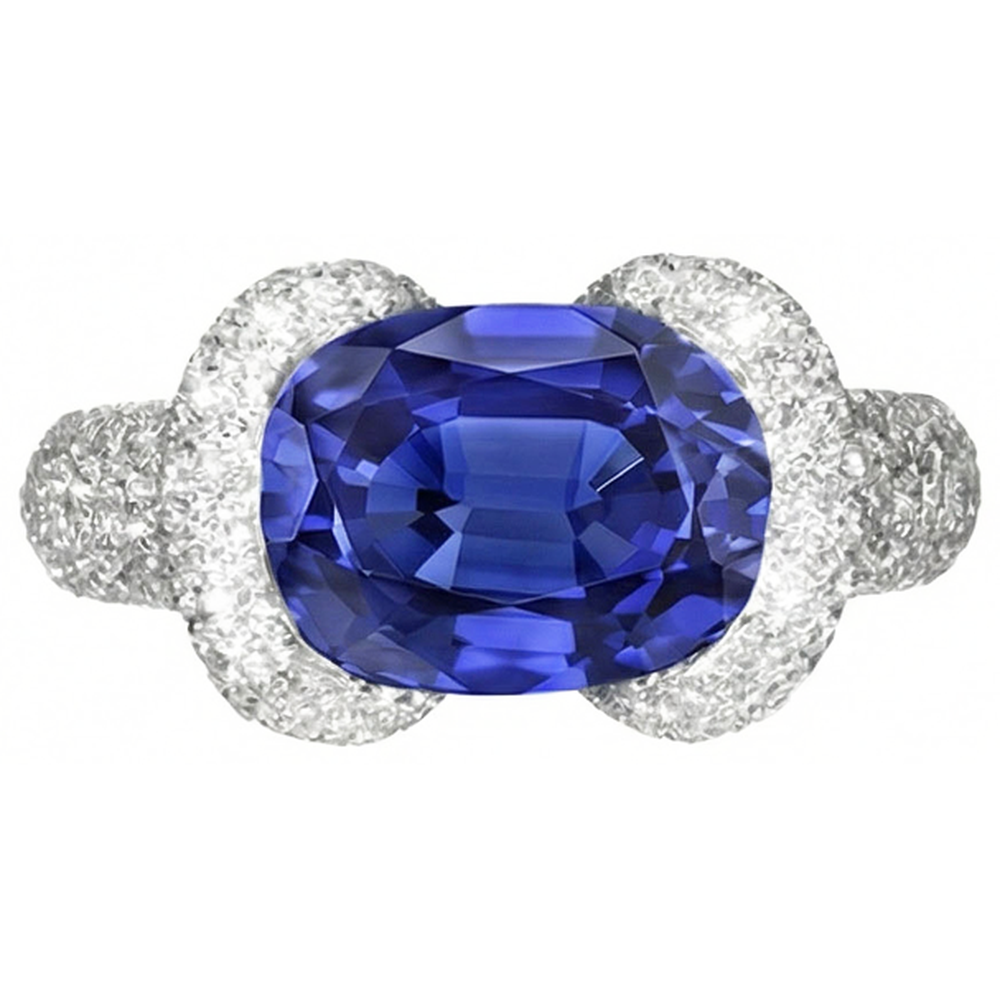 natural round sapphire 4ct ring close up detail