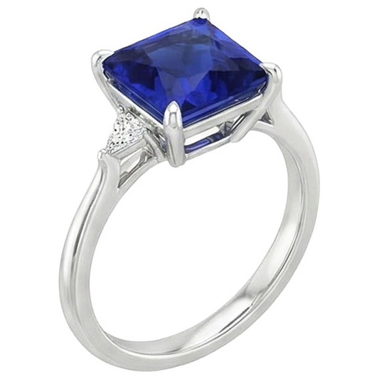 Women's Natural Earth Mined Diamond Ring Princess Blue Sapphire 5.25 Carats White Gold