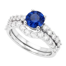 Women's Natural Earth Mined Diamond Round Blue Sapphire Engagement Ring Set 4.50 Carats