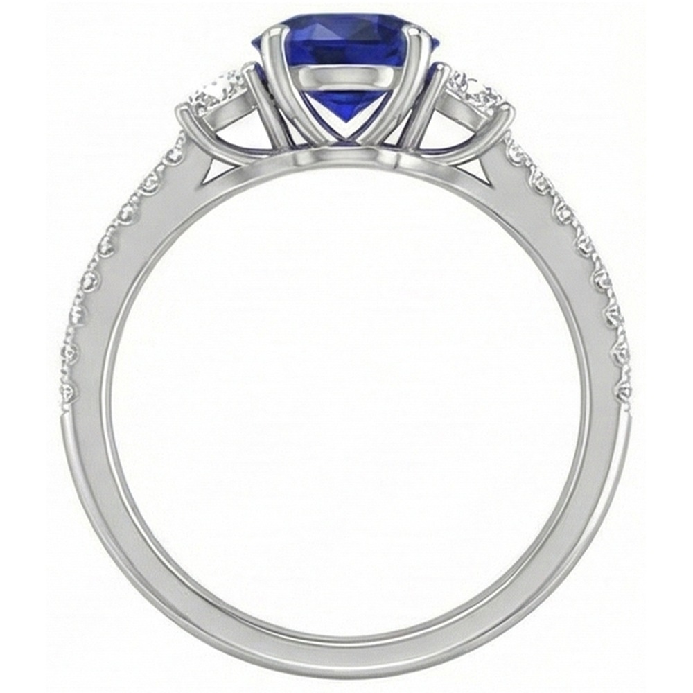 Women's Natural Earth Mined Diamond Sapphire Ring 3.50 Carats Round Cut Gold With Accents