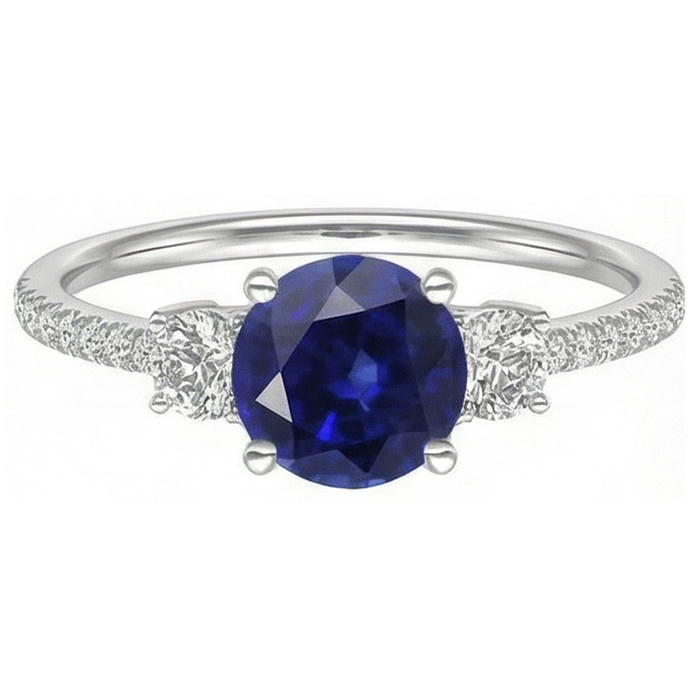 Women's Natural Earth Mined Diamond Sapphire Ring 3.50 Carats Round Cut Gold With Accents