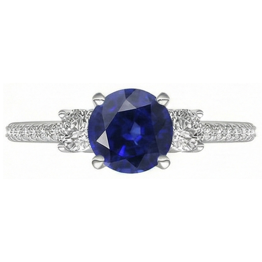 Women's Natural Earth Mined Diamond Sapphire Ring 3.50 Carats Round Cut Gold With Accents