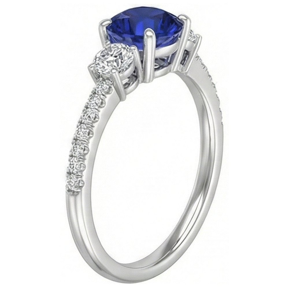 Women's Natural Earth Mined Diamond Sapphire Ring 3.50 Carats Round Cut Gold With Accents