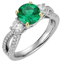 Round Brilliant Fine Emerald ring in Two-Tone 14K Gold – angle view