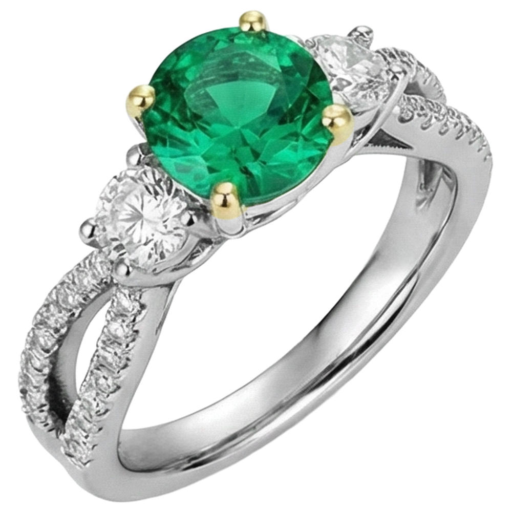 Round Brilliant Fine Emerald ring in Two-Tone 14K Gold – angle view