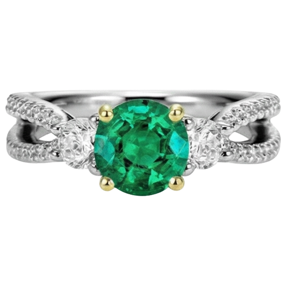 Earth-Mined Fine Emerald Gemstone Ring 2 ct Two-Tone 14K Gold – front view