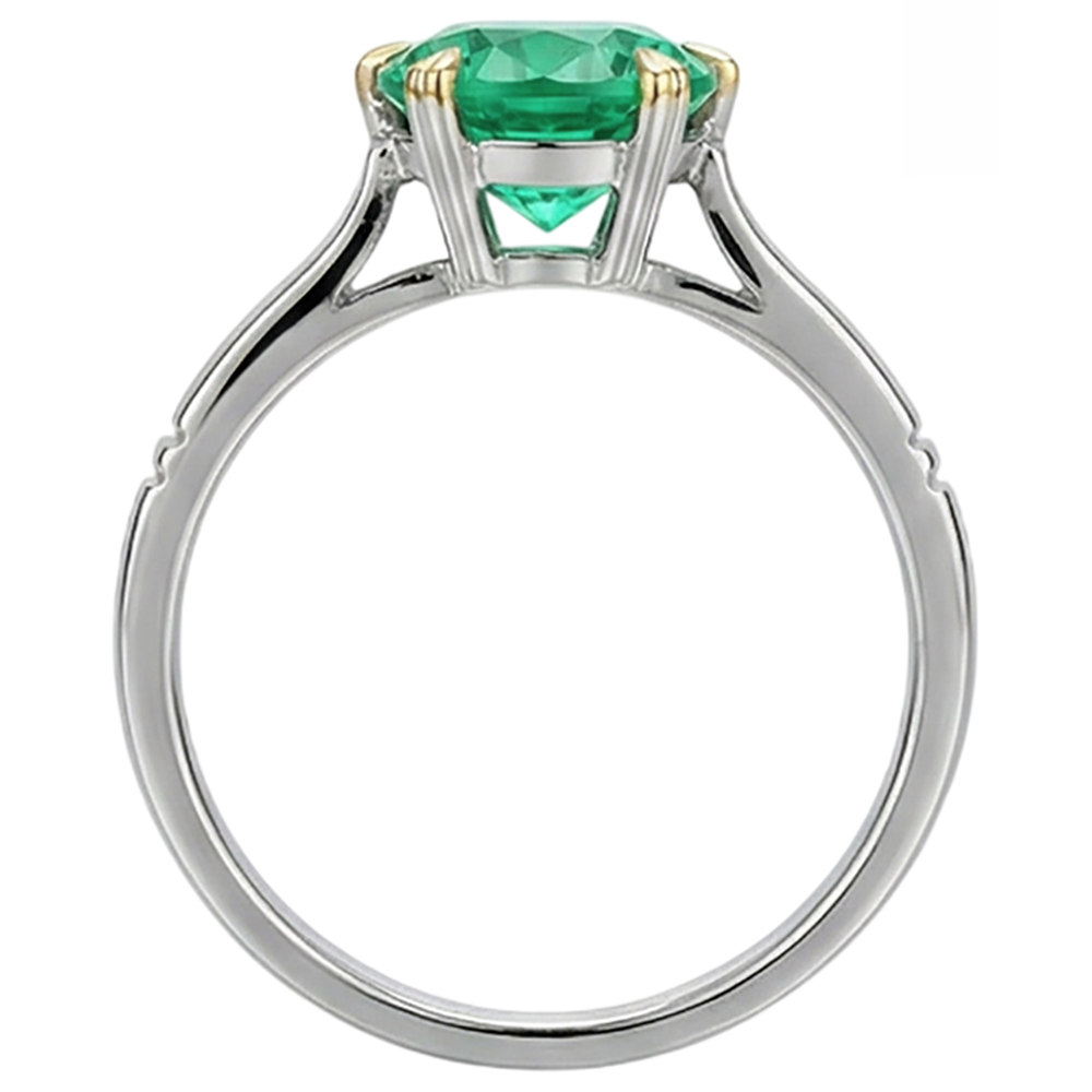 Authentic Fine Emerald Precious Stone Ring 3 ct Two-Tone 14K Gold – top view